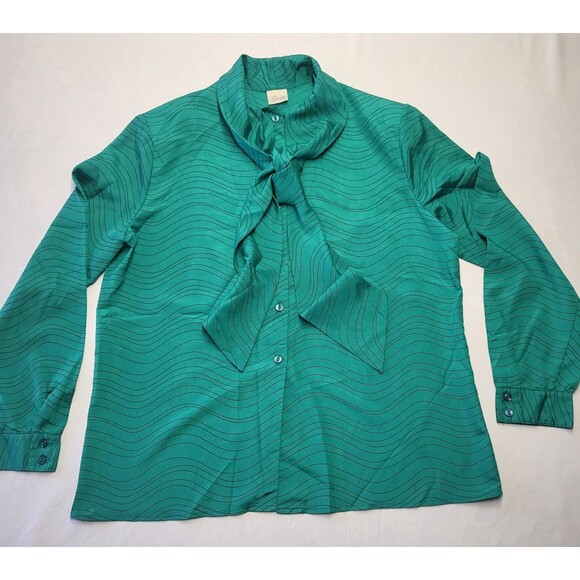 Pykettes Tops - Pykettes Vintage  Blouse Womens Large Retro Button Tie Neck long Sleeve Top